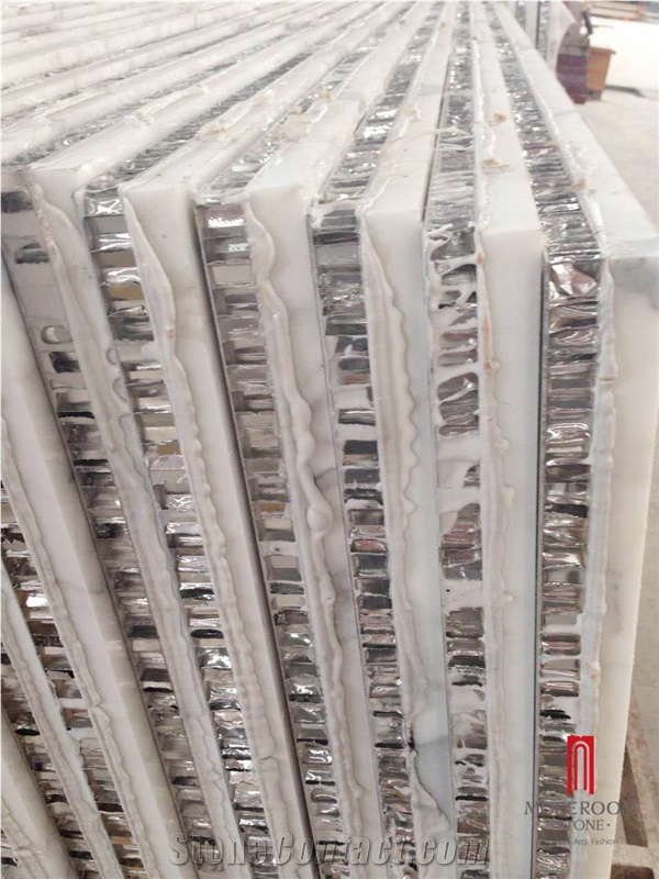 Thin Laminated Aluminum Honeycomb Backing Carrara White Marble Panels