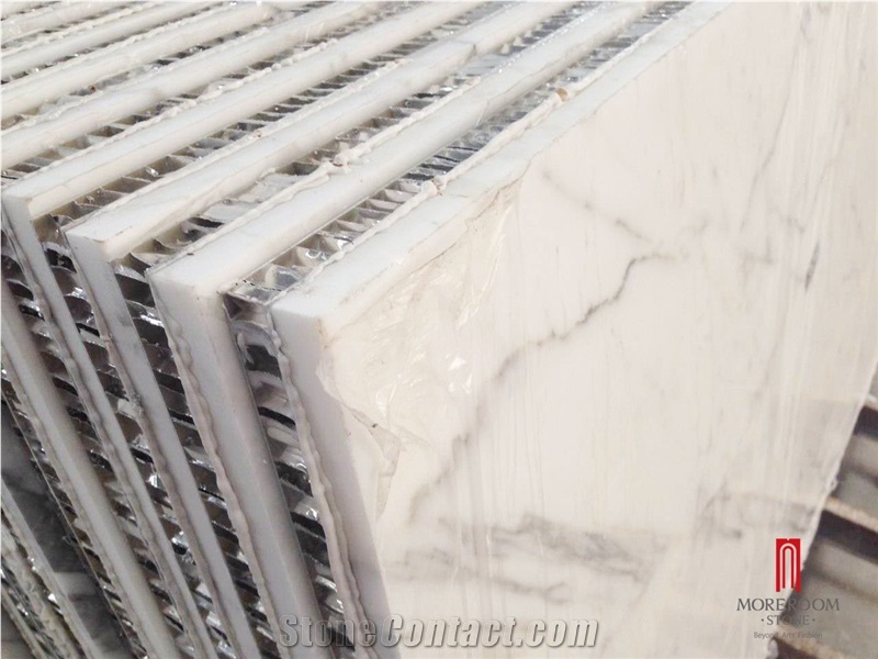 Thin Laminated Aluminum Honeycomb Backing Carrara White Marble Panels