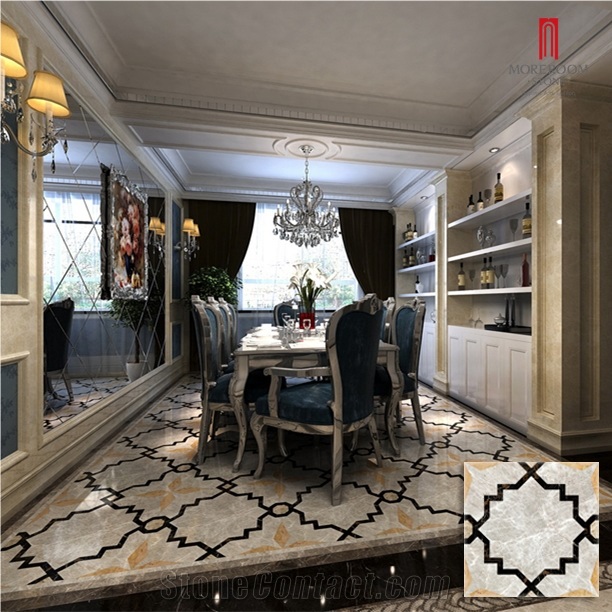 Thin Laminated Marble Water-Jet Medallions Dinning Room Design