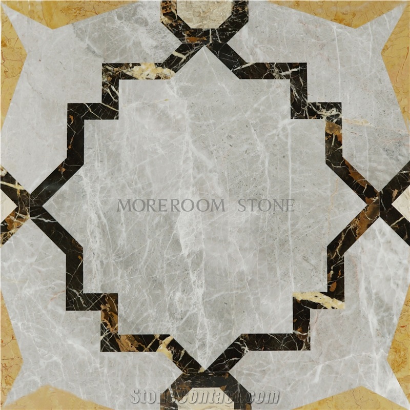 Thin Laminated Marble Water-Jet Medallions Dinning Room Design