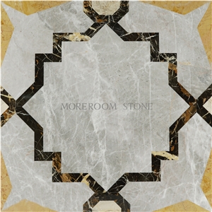 Thin Laminated Marble Water-Jet Medallions Dinning Room Design