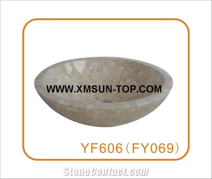 Beige Mosaic Bathroom Sinks&Basin(420x140x20mm)/Round Mosaic Kitchen Sinks&Basins/Natural Stone Mosaic Basins&Sinks/Wash Basins/Interior Decorative/Customized Mosaic Basin&Sinks