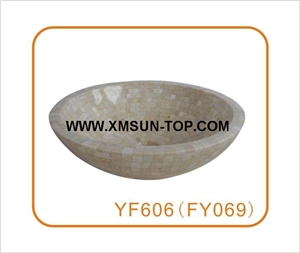 Beige Mosaic Bathroom Sinks&Basin(420x140x20mm)/Round Mosaic Kitchen Sinks&Basins/Natural Stone Mosaic Basins&Sinks/Wash Basins/Interior Decorative/Customized Mosaic Basin&Sinks