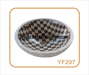 Brown and White Mosaic Bathroom Sinks&Basin/Round Kitchen Mosaic Sinks&Basins/Natural Stone Mosaic Basins&Sinks/Wash Basins/Interior Decorative/Customized Mosaic Basin&Sinks/Multicolor Basins&Sinks