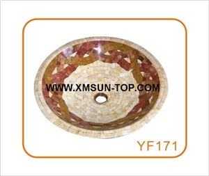 Flower Patterns Mosaic Bathroom Sinks&Basin(420x140x20mm)/Round Mosaic Kitchen Sinks&Basins/Natural Stone Mosaic Basins&Sinks/Wash Basins/Interior Decorative/Customized Mosaic Basin&Sinks