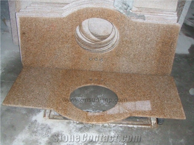 G682 Granite Vanity Top with Round Sink Cut Out /Golden Peach Granite Bathroom Top /Golden Sand Granite Bath Top /Rusty Yellow Granite Vanity Top/ Interior Decoration/ Custom Vanity Tops/Natural Stone