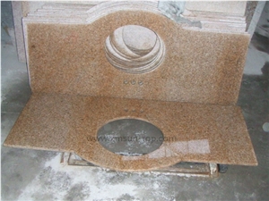 G682 Granite Vanity Top with Round Sink Cut Out /Golden Peach Granite Bathroom Top /Golden Sand Granite Bath Top /Rusty Yellow Granite Vanity Top/ Interior Decoration/ Custom Vanity Tops/Natural Stone