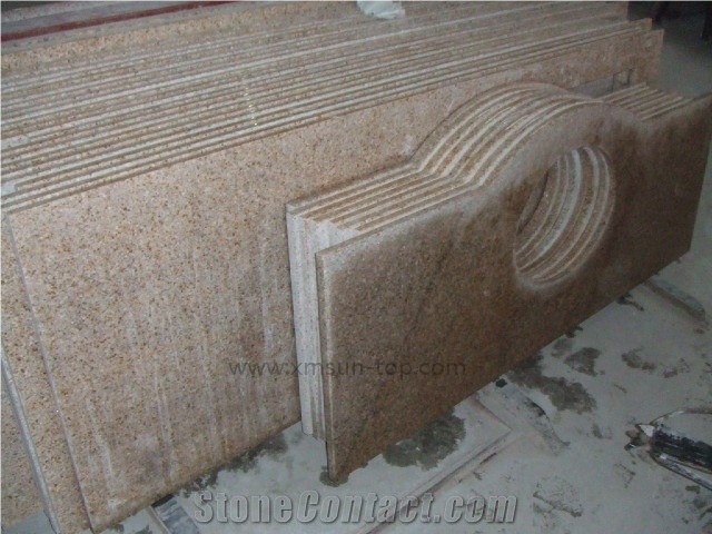 G682 Granite Vanity Top with Round Sink Cut Out /Golden Peach Granite Bathroom Top /Golden Sand Granite Bath Top /Rusty Yellow Granite Vanity Top/ Interior Decoration/ Custom Vanity Tops/Natural Stone