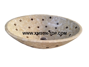 Multicolor Marble Mosaic Bathroom Sinks&Basin(500*360*140mm)/Round Mosaic Kitchen Sinks&Basins/Natural Stone Mosaic Basins&Sinks/Wash Basins/Interior Decorative/Customized Mosaic Basin&Sinks