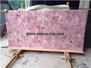 Pink Crystal Semi-Precious Stone Table Tops/Pink Reception Counter/Semiprecious Stone Reception Desk/Gemstone Work Top/Square Table Tops/Polished Desktops/Interior Stone