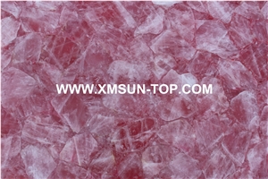Pink Crystal Semi-Precious Stone Table Tops/Pink Reception Counter/Semiprecious Stone Reception Desk/Gemstone Work Top/Square Table Tops/Polished Desktops/Interior Stone