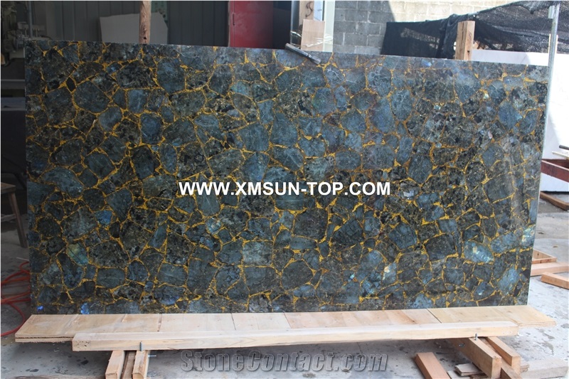 Polished Labradorit Semiprecious Stone with Gold Line Slab/Semi-Precious Stone( White Backlit)/Green Semi Precious Stone Slab for Wall Cladding&Flooring/Semi-Precious Stone Panel/Interior Decoration