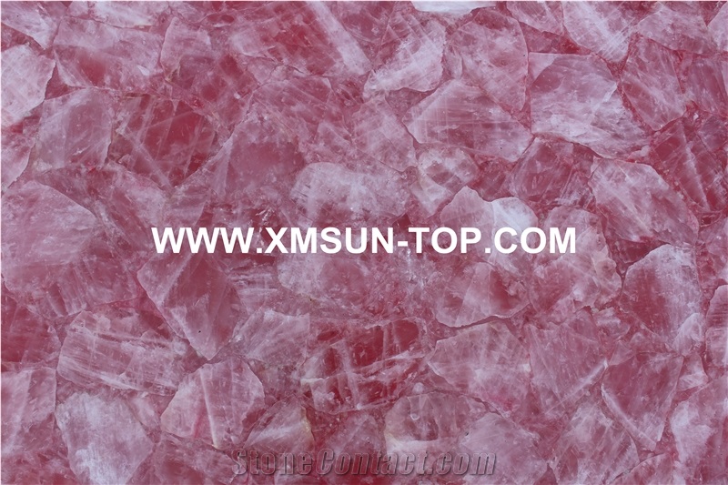 Polished Pink Crystal Semiprecious Stone Slab/Luxury Pink Semi-Precious Stone Slab&Tile&Customized/Semi Precious Stone Slab for Wall Cladding&Flooring/Semi-Precious Stone Panel/Interior Decoration