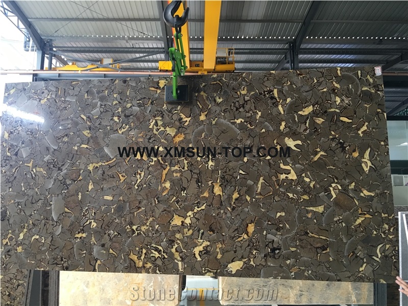 Polished Septarium Semiprecious Stone Slab&Tile&Customized/Luxury Brown Semi-Precious Stone/Semi Precious Stone for Wall Cladding&Flooring/Semi-Precious Stone Panel/Interior Decoration