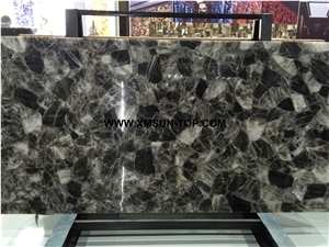 Polished Smoke Crystal Semiprecious Stone Slab/Luxury Smoke Semi-Precious Stone Slab&Tile&Customized/Semi Precious Stone Slab for Wall Cladding&Flooring/Semi-Precious Stone Panel/Interior Decoration