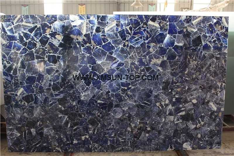 Sodalit Blue Jasper Semiprecious Stone Slab/Sapphire Blue Semi-Precious Stone Slab&Tile&Customized/Semi Precious Stone Slab for Wall Cladding&Flooring/Semi-Precious Stone Panel/Interior Decoration