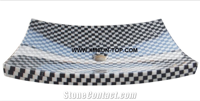 White and Black Mosaic Bathroom Sinks&Basin(600x400x120mm)/Rectangle Mosaic Kitchen Sinks&Basins/European Style Mosaic Basins&Sinks/Wash Basins/Interior Decorative/Customized Mosaic Basin&Sinks