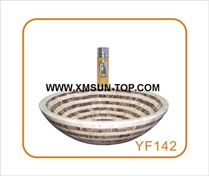 White and Brown Mosaic Bathroom Sinks&Basin(420x140x20mm)/Round Mosaic Kitchen Sinks&Basins/Natural Stone Mosaic Basins&Sinks/Wash Basins/Interior Decorative/Customized Mosaic Basin&Sinks