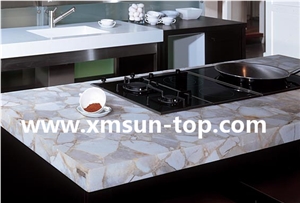 White Crystal Semi-Precious Stone Kitchen Counter Top/Pure White Precious Stone Kitchen Worktop/Kitchen Tops/Kitchen Bar Tops/Kitchen Desk Tops/Custom Countertop/Semi Precious Kitchen Countertop