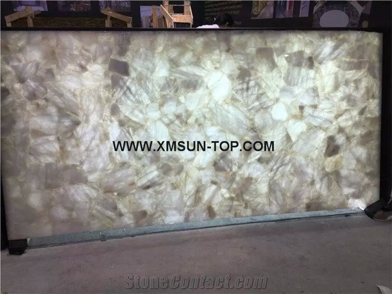 White Crystal Semiprecious Stone Slab(Light Penetrating)/Luxury White Semi-Precious Stone Slab/Semi Precious Stone Slab for Wall Cladding&Flooring/Semi-Precious Stone Panel/Interior Decoration