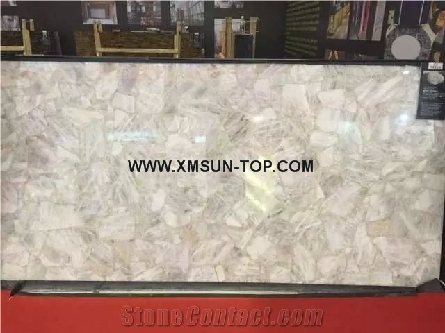 White Crystal Semiprecious Stone Slab(Light Penetrating)/Luxury White Semi-Precious Stone Slab/Semi Precious Stone Slab for Wall Cladding&Flooring/Semi-Precious Stone Panel/Interior Decoration