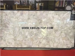 White Crystal Semiprecious Stone Slab(Light Penetrating)/Luxury White Semi-Precious Stone Slab/Semi Precious Stone Slab for Wall Cladding&Flooring/Semi-Precious Stone Panel/Interior Decoration