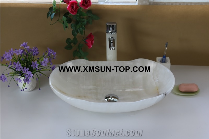White Onyx Kitchen Vessel Sinks&Basins/White Onyx Stone Bathroom Sinks&Basin/Ship Shape Sinks&Basins/Natural Stone Basins&Sinks/Wash Basins/Home Decoration/Onyx Sink&Basin for Hotel