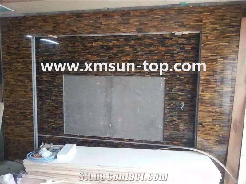 Yellow Tiger Eye Semiprecious Stone Tv Setting Wall/Semi Precious Stone Walling/Interior Decoration/Semi Precious Stone Panels/Semi-Precious Stone Wall Cladding/Semi Precious Stone Wall Covering