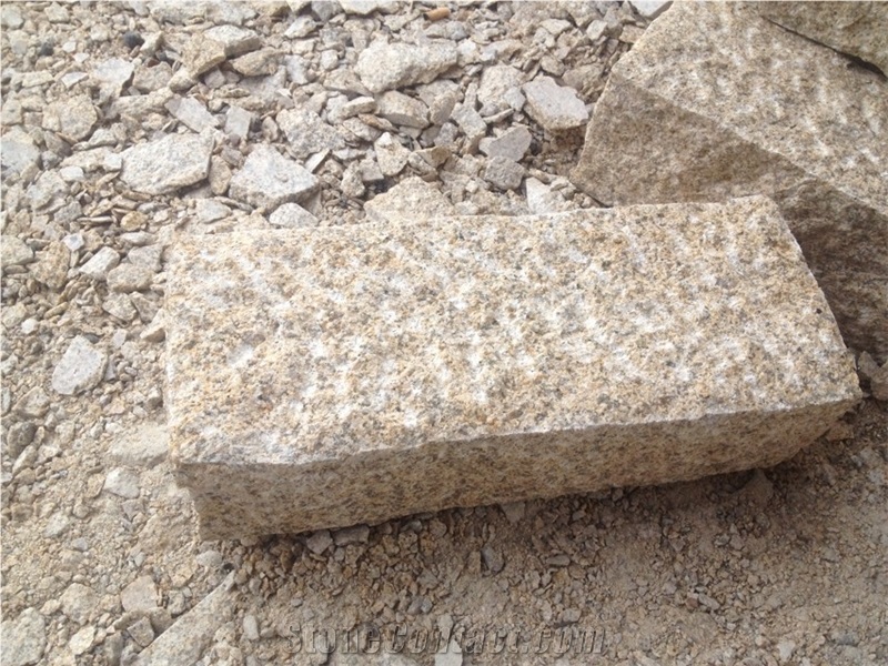 G682 Sawn Pineappled,All Sides Picked Golden Rust, Yellow Rusty Granite, Pavers,Yellow Granite,Pineapple Paving Stone,Golden Granite Pavers, Cobble Flooring,Cube Stone,China Sunset Gold Granite