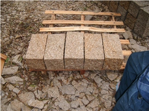 G682 Sawn Pineappled,All Sides Picked Golden Rust, Yellow Rusty Granite, Pavers,Yellow Granite,Pineapple Paving Stone,Golden Granite Pavers, Cobble Flooring,Cube Stone,China Sunset Gold Granite