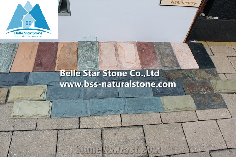 Chinese Multicolour Riven Slate Mushroom Stone,Rusty Slate Mushroom Wall Cladding,Copper Rust Slate Landscaping Stone,Autumn Rose Stone Wall Tile,Sunset Slate Stone Wall,Multicolor Pillar Mushroom