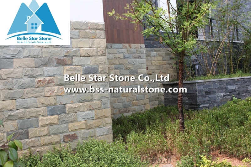 Chinese Multicolour Riven Slate Mushroom Stone,Rusty Slate Mushroom Wall Cladding,Copper Rust Slate Landscaping Stone,Autumn Rose Stone Wall Tile,Sunset Slate Stone Wall,Multicolor Pillar Mushroom