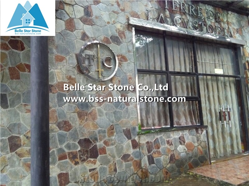 Rusty Split Face Slate Meshed Flagstone,Multicolour Slate Patio Stones,Copper Rust Slate Landscaping Stones,Autunm Rose Landscape Pavers,Flagstone Walkway,Flagstone Wall Cladding,Sunset Flagstone