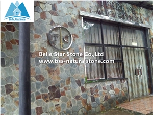 Rusty Split Face Slate Meshed Flagstone,Multicolour Slate Patio Stones,Copper Rust Slate Landscaping Stones,Autunm Rose Landscape Pavers,Flagstone Walkway,Flagstone Wall Cladding,Sunset Flagstone