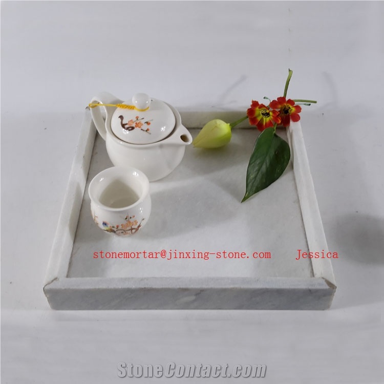 Square White Marble Tea or Coffee Tray /Stone Marble Tray