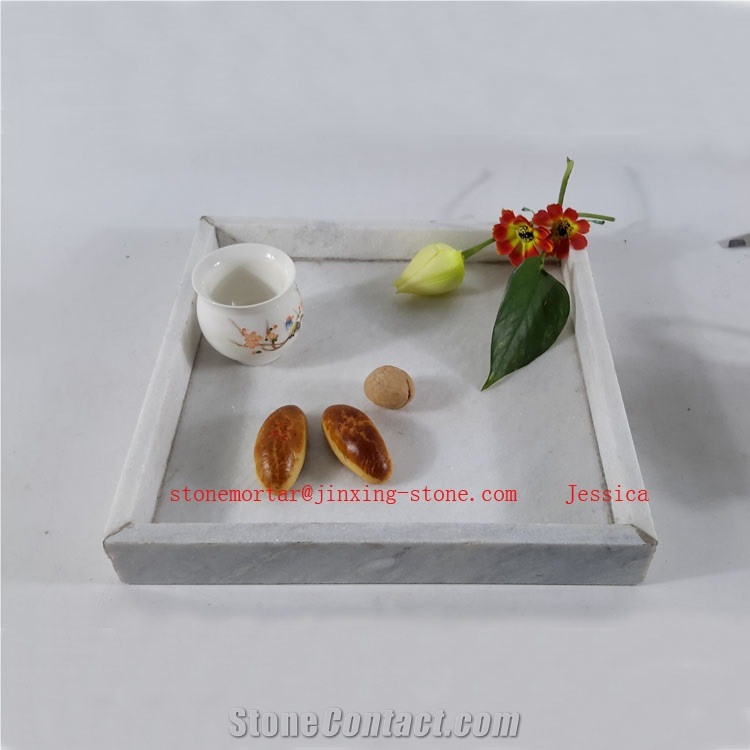 Square White Marble Tea or Coffee Tray /Stone Marble Tray