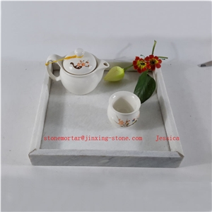 Square White Marble Tea or Coffee Tray /Stone Marble Tray