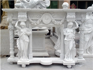 Ariston White Marble Fireplace, Handcarved Fireplace