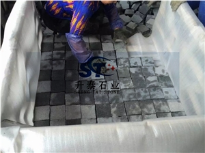 G654 Impala Black Padang Dark Black Granite Cobble Stone Cube Stone Paving Sets Floor Covering