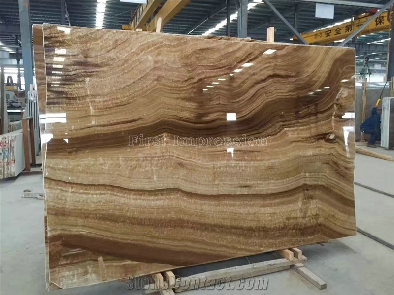 New Polished Yellow Wood Grain Onyx Slabs & Tiles/China Dark Yellow Onyx Slabs for Tv & Sofa Wall/Best Price Wooden Onyx Big Slabs/Luxury Brown Onyx