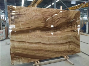 New Polished Yellow Wood Grain Onyx Slabs & Tiles/China Dark Yellow Onyx Slabs for Tv & Sofa Wall/Best Price Wooden Onyx Big Slabs/Luxury Brown Onyx