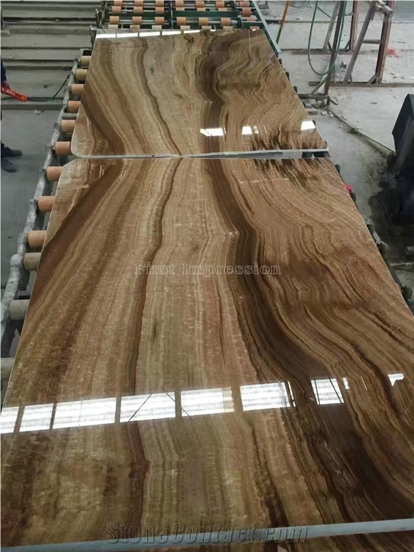 New Polished Yellow Wood Grain Onyx Slabs & Tiles/China Dark Yellow Onyx Slabs for Tv & Sofa Wall/Best Price Wooden Onyx Big Slabs/Luxury Brown Onyx