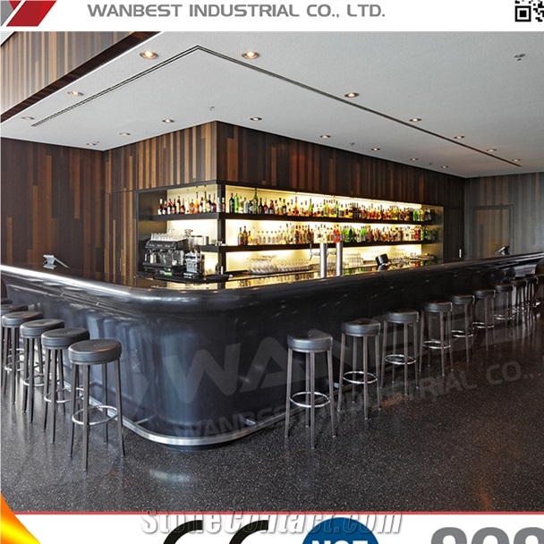 Artificial Stone Black L Shape Bar Tables and Stools Cheap Bar Furniture