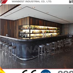 Artificial Stone Black L Shape Bar Tables and Stools Cheap Bar Furniture