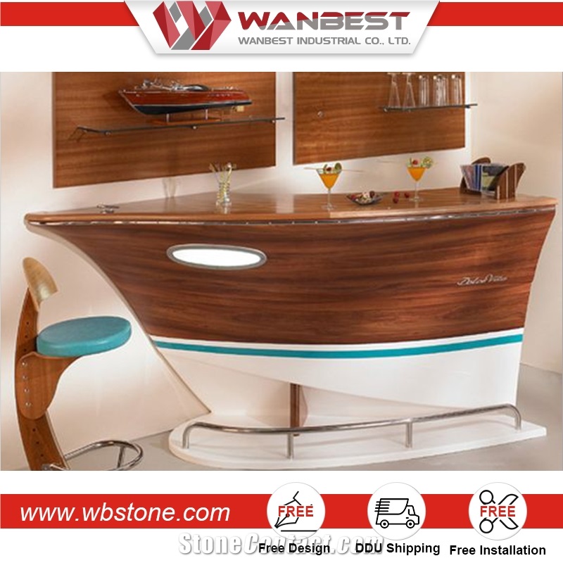 Bar for Home Furniture Acrylic Solid Surface Boat Shaped Bar Counter