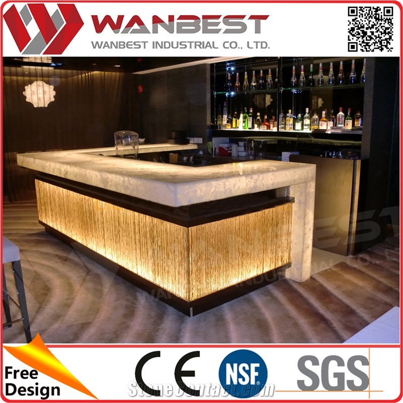 Luxury Led Lighting Illuminate Stone Top Solid Surface Wine Bar Counter for Hotel
