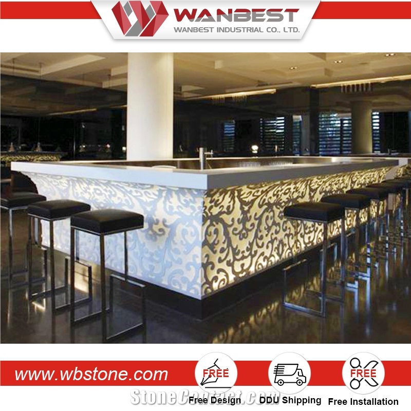 Popular Wholesale Yellow Color Pub Table and Chair Set Solid Surface Marble Custom Home Bars