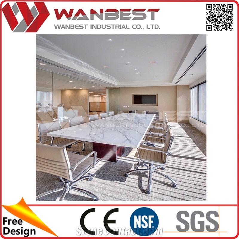 Space Saving Office Furniture Acrylic Stone Modern Design Meeting Table