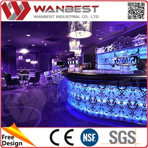 Velvet Big Curved Black Artifial Stone Bar Counter Top Solid Surface Wine Bar Counter with Special Flower Pattern