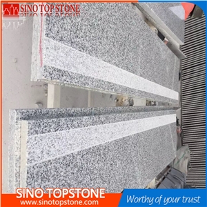 Pepperino Light G603 Granite Stair,Crystal White Granite Steps,G3503 Blanco Gamma Light Gray Stair Riser, Anti Slip Grey Granite Stairs